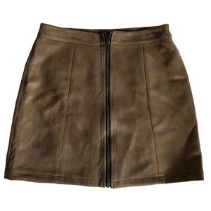 Tan Suede Zip up Mini Skirt